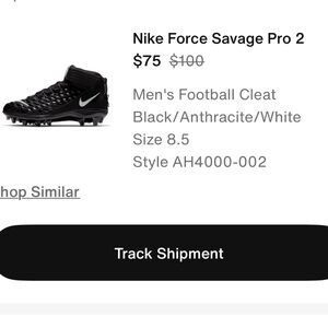 Nike Force Savage Pro 2 Black and White Football Cleats, sz 8.5